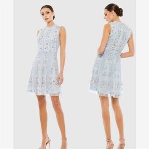 Mac Duggal Blue Sleeveless High Neck Embroidered Mini Dress Sz 4 NWT 9135